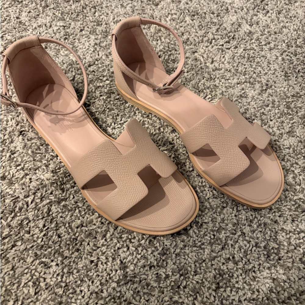 Hermes Blush Pink H-Strap Ankle Strap Sandals Santorini